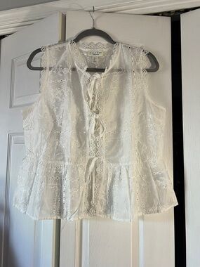 Calypso St. Barth White Lace Tie-Front Peplum Blouse